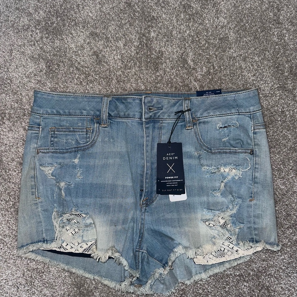 American Eagle Outfitters Blue Distressed Jean Shorts